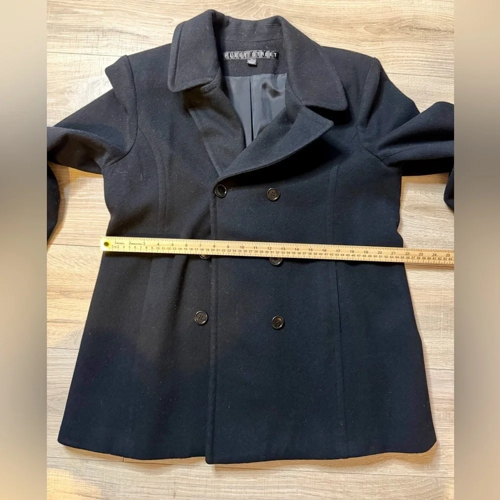 Fleet Street Women’s Black Wool Pea Coat Size M – Classic Double-Breasted Jacket